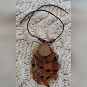 Vintage Choker Bohemian Hippie 1960s Handmade Feather & Nut Choker